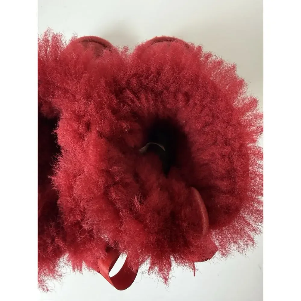 UGG Bailey Bow Boots Toddler Girls 7 Red Suede Sheepskin Fur